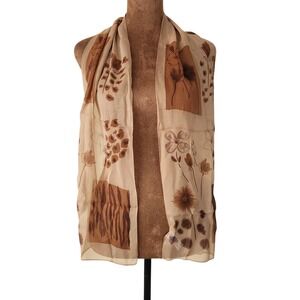 Elaine Gold Collection XIIX Sheer Floral Animal Print Scarf Long Rectangle Silk